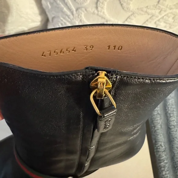 Gucci Black Napa Leather Charlotte Ankle Booties with Gold Buckle - Picture 4 of 10